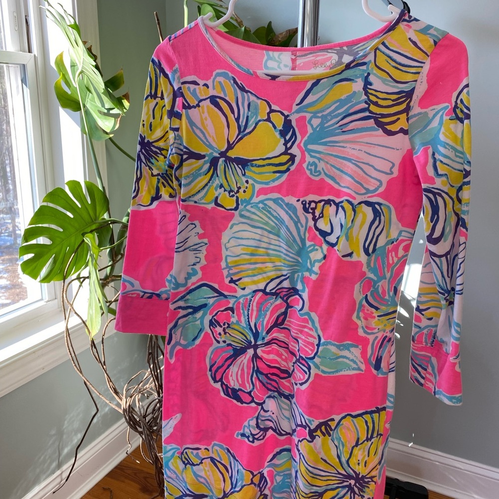 Lilly Pulitzer Pink and Yellow Floral Long Sleeve Dress